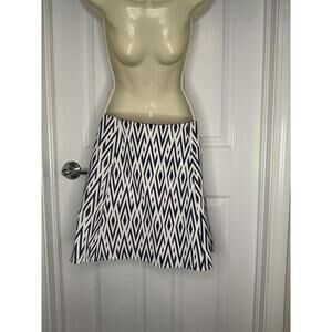 Zara Trafaluc Navy White Geometric Ikat Mini Skirt Elastic Waist Flared Size M